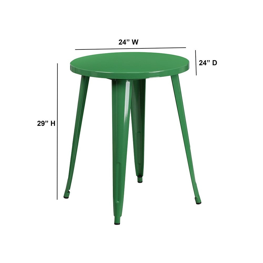 Commercial Grade 24" Round Green Metal Indoor-Outdoor Table