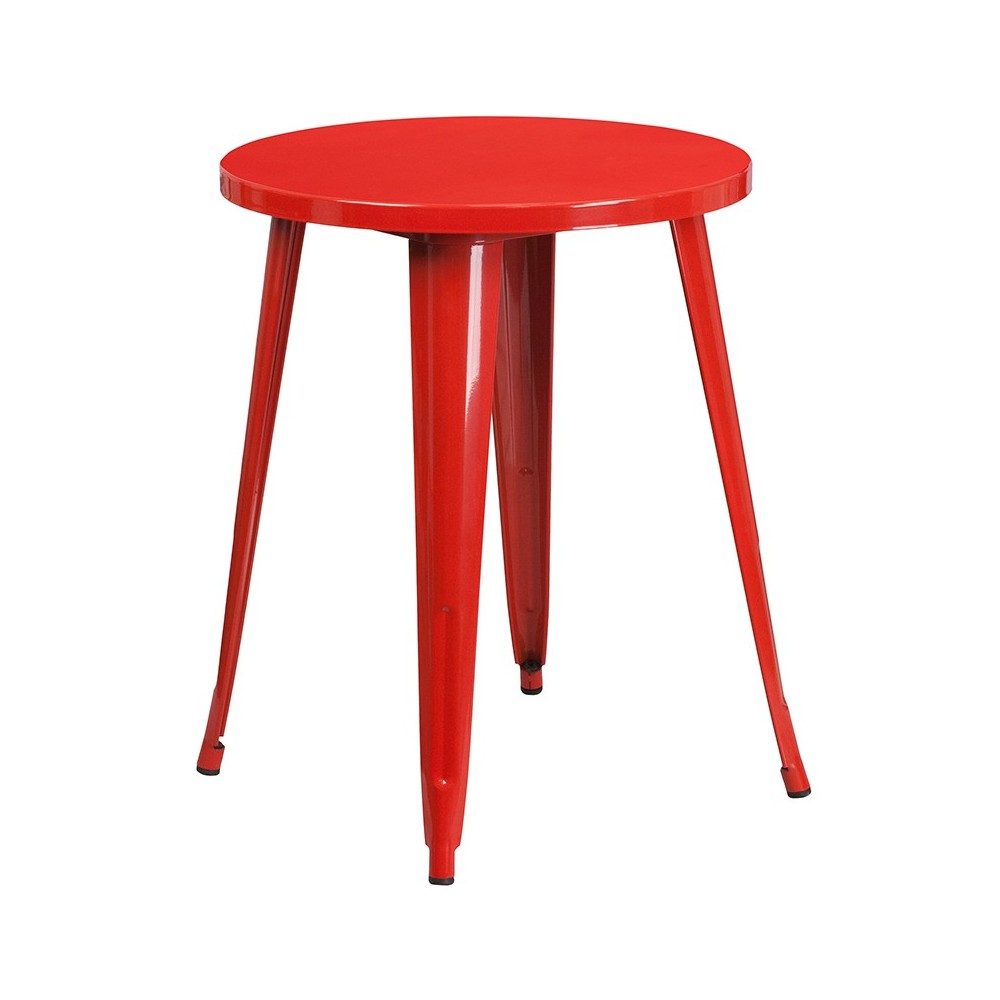 Commercial Grade 24" Round Red Metal Indoor-Outdoor Table Set with 2 Cafe Chairs