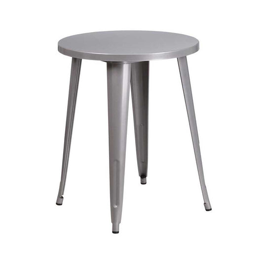 Commercial Grade 24" Round Silver Metal Indoor-Outdoor Table