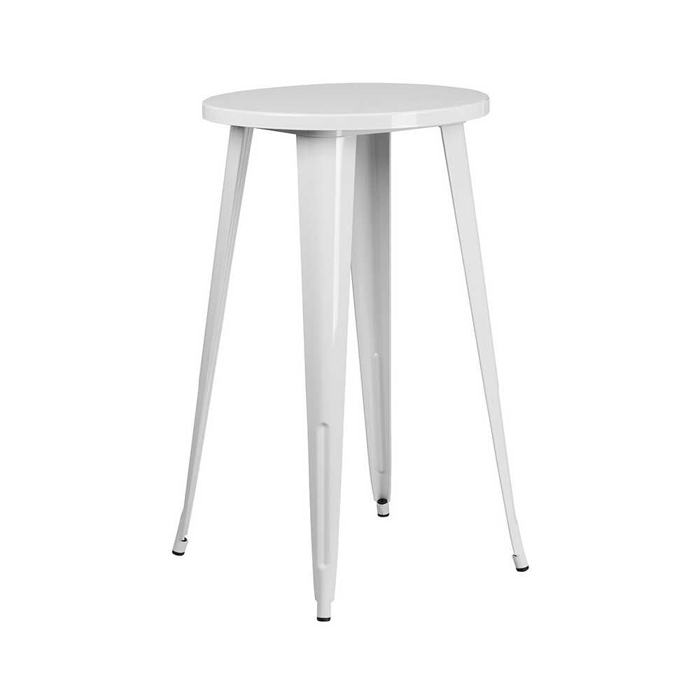 Commercial Grade 24" Round White Metal Indoor-Outdoor Bar Table Set with 2 Square Seat Backless Stools