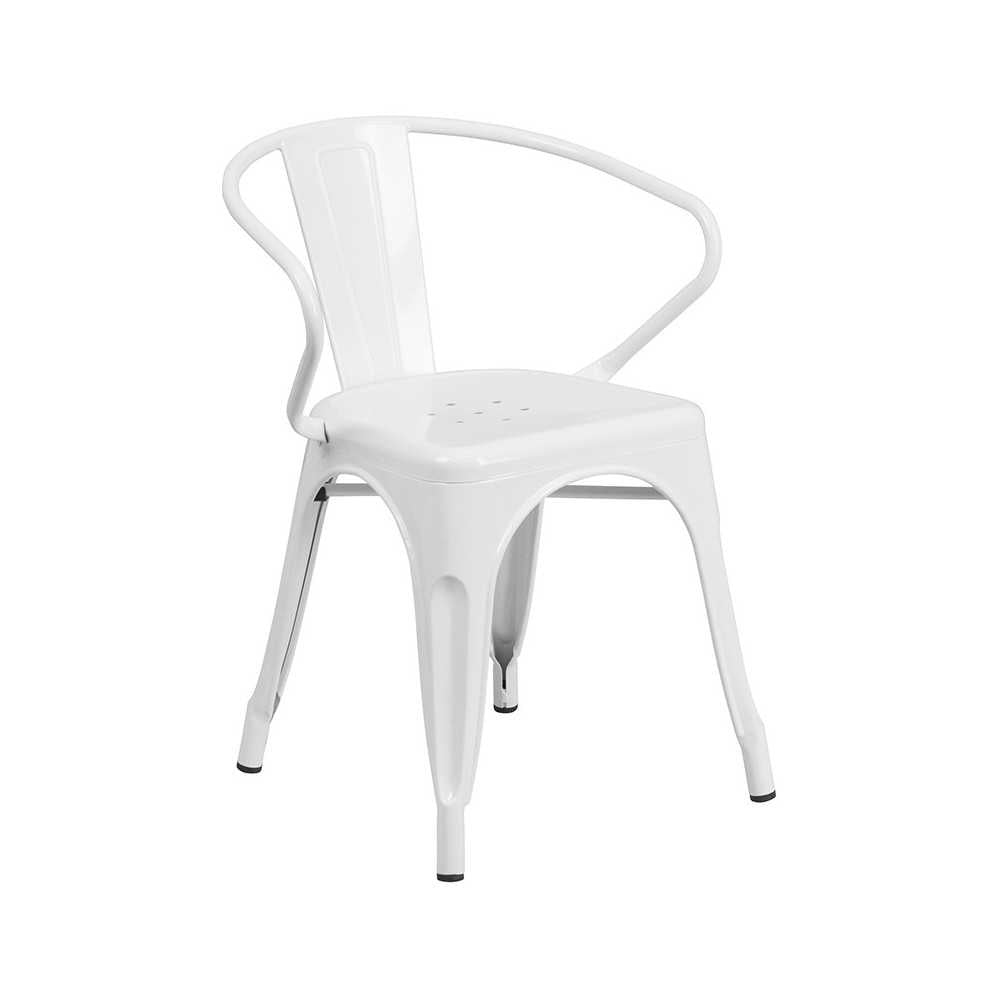 Commercial Grade 24" Round White Metal Indoor-Outdoor Table Set with 2 Arm Chairs