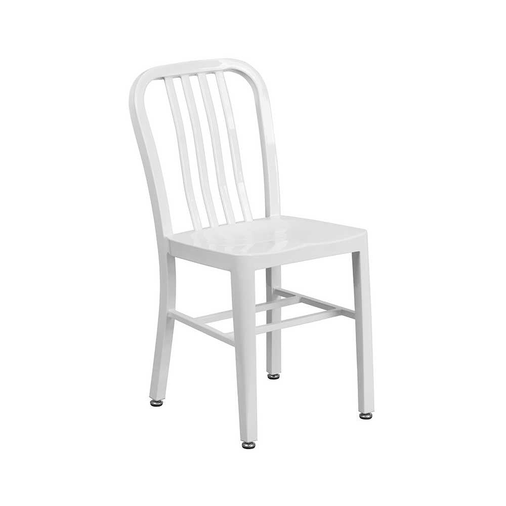 Commercial Grade 24" Round White Metal Indoor-Outdoor Table Set with 2 Vertical Slat Back Chairs