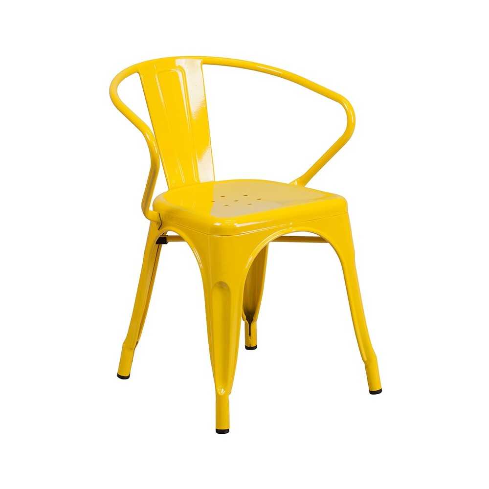 Commercial Grade 24" Round Yellow Metal Indoor-Outdoor Table Set with 2 Arm Chairs