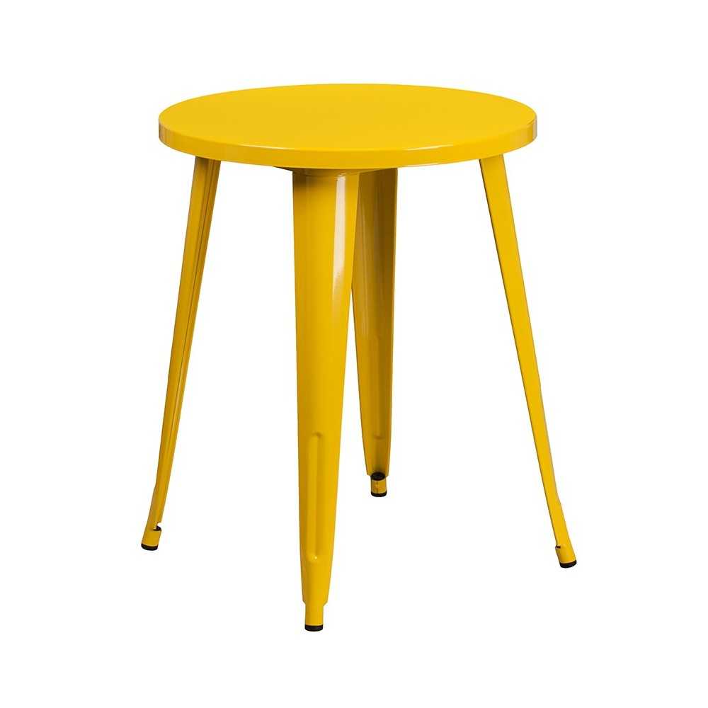 Commercial Grade 24" Round Yellow Metal Indoor-Outdoor Table Set with 2 Cafe Chairs