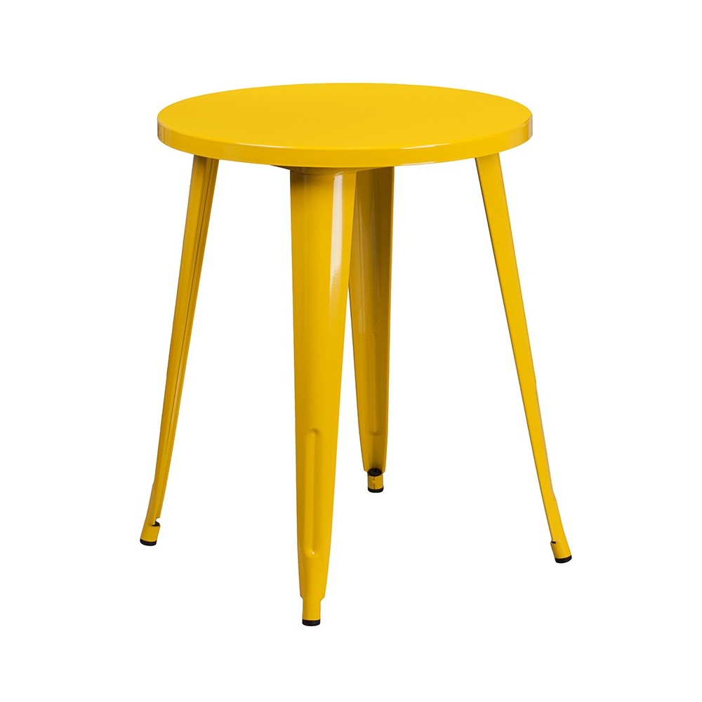 Commercial Grade 24" Round Yellow Metal Indoor-Outdoor Table Set with 4 Cafe Chairs