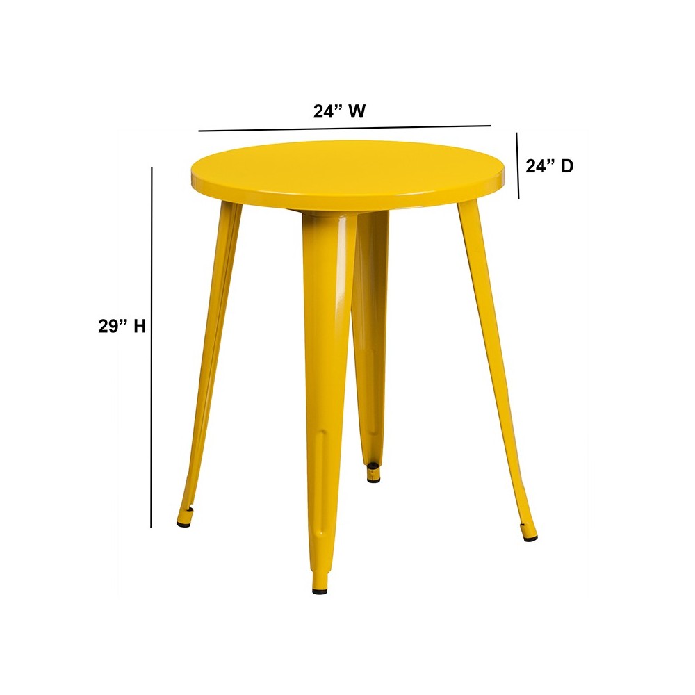 Commercial Grade 24" Round Yellow Metal Indoor-Outdoor Table