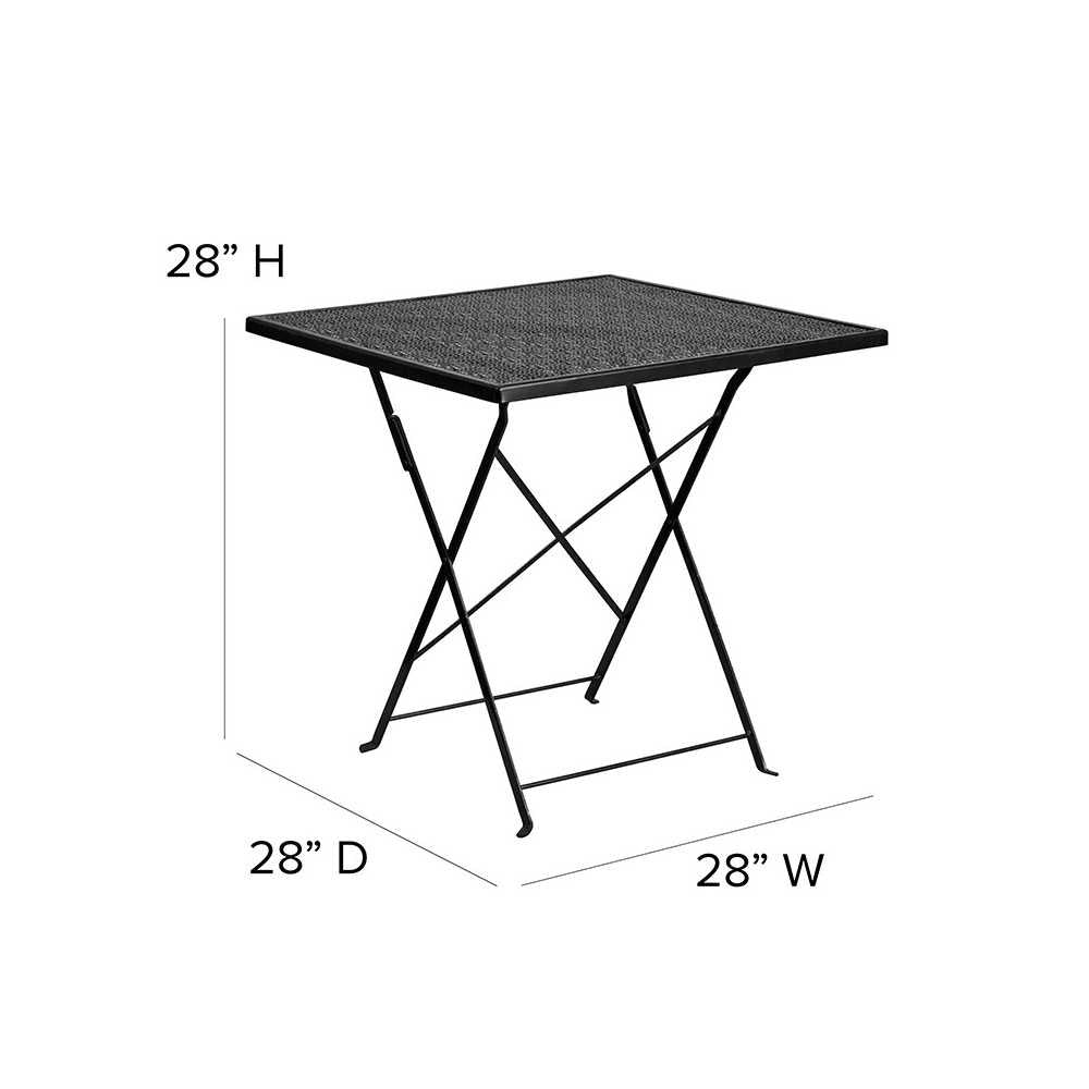 Commercial Grade 28" Square Black Indoor-Outdoor Steel Folding Patio Table