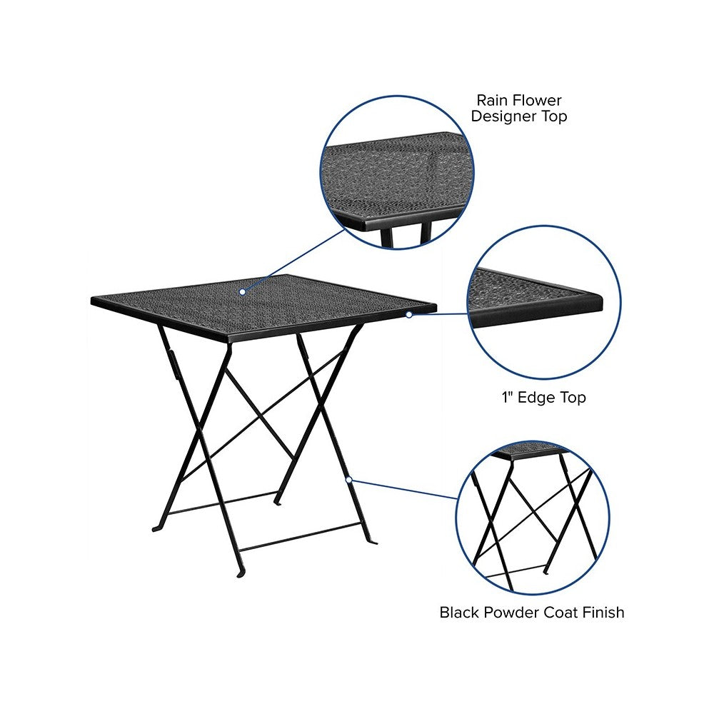 Commercial Grade 28" Square Black Indoor-Outdoor Steel Folding Patio Table