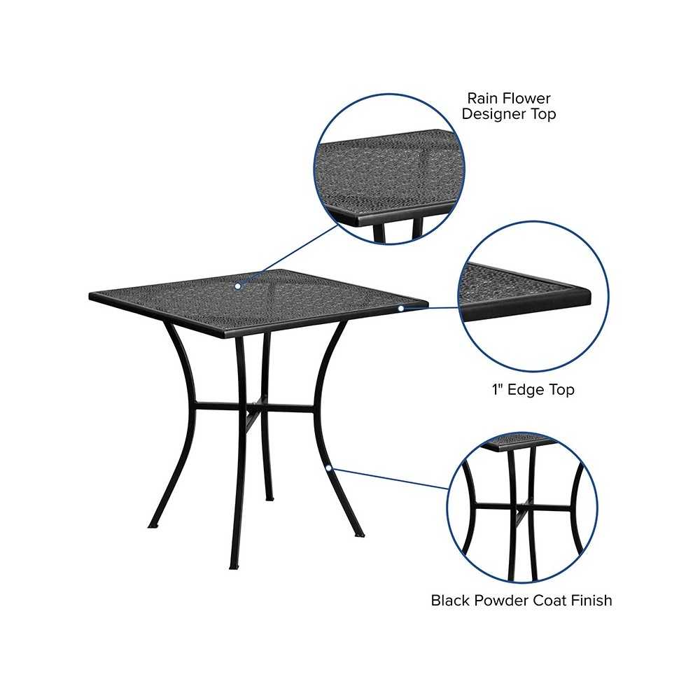 Commercial Grade 28" Square Black Indoor-Outdoor Steel Patio Table