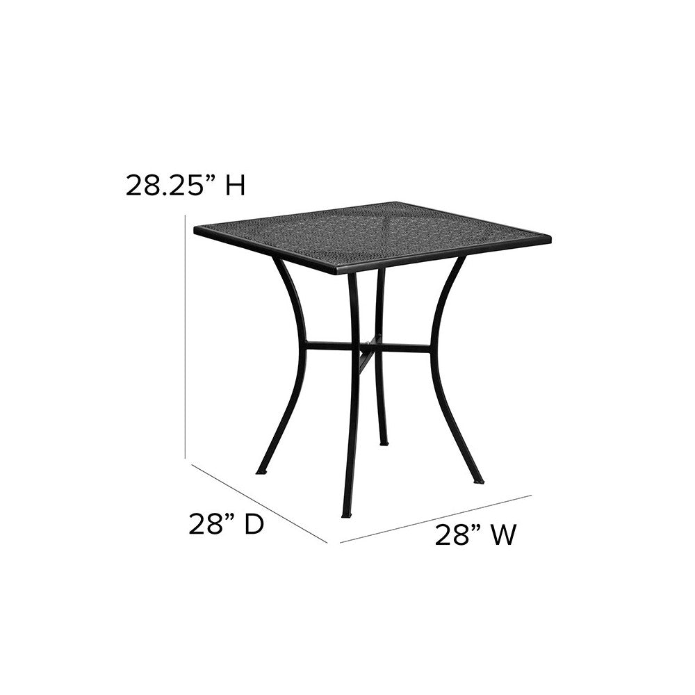 Commercial Grade 28" Square Black Indoor-Outdoor Steel Patio Table