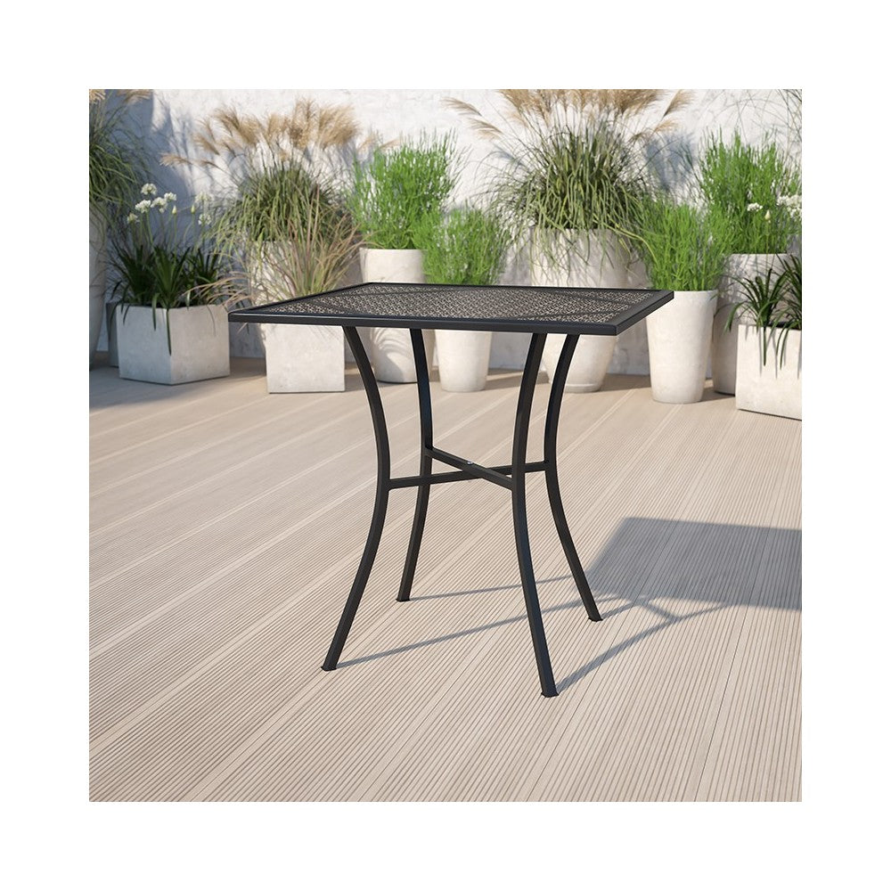 Commercial Grade 28" Square Black Indoor-Outdoor Steel Patio Table