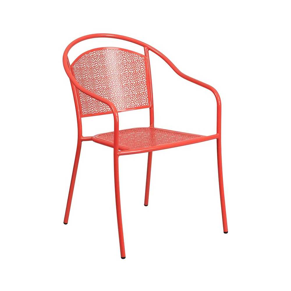 Commercial Grade 28" Square Coral Indoor-Outdoor Steel Folding Patio Table Set with 2 Round Back Chairs