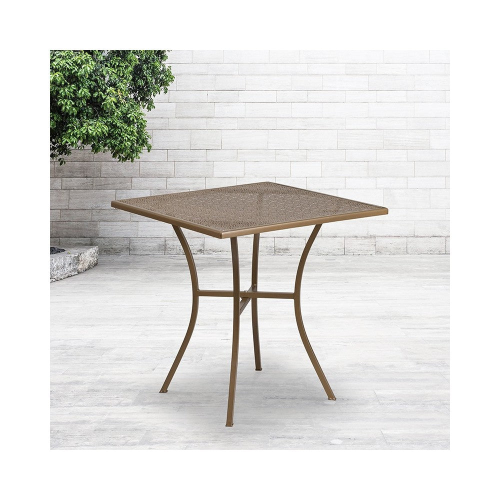 Commercial Grade 28" Square Gold Indoor-Outdoor Steel Patio Table