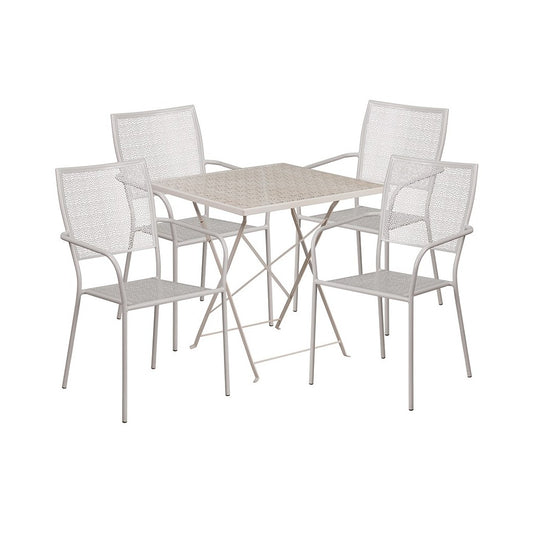 Commercial Grade 28" Square Light Gray Indoor-Outdoor Steel Folding Patio Table Set with 4 Square Back Chairs