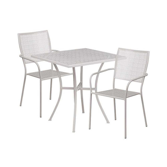 Commercial Grade 28" Square Light Gray Indoor-Outdoor Steel Patio Table Set with 2 Square Back Chairs