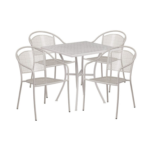 Commercial Grade 28" Square Light Gray Indoor-Outdoor Steel Patio Table Set with 4 Round Back Chairs