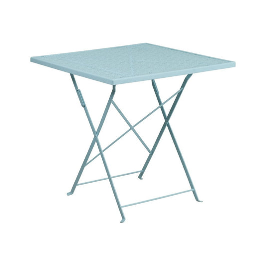 Commercial Grade 28" Square Sky Blue Indoor-Outdoor Steel Folding Patio Table