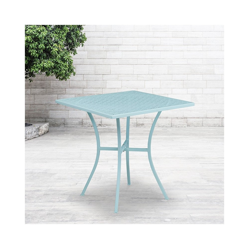 Commercial Grade 28" Square Sky Blue Indoor-Outdoor Steel Patio Table