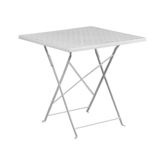 Commercial Grade 28" Square White Indoor-Outdoor Steel Folding Patio Table