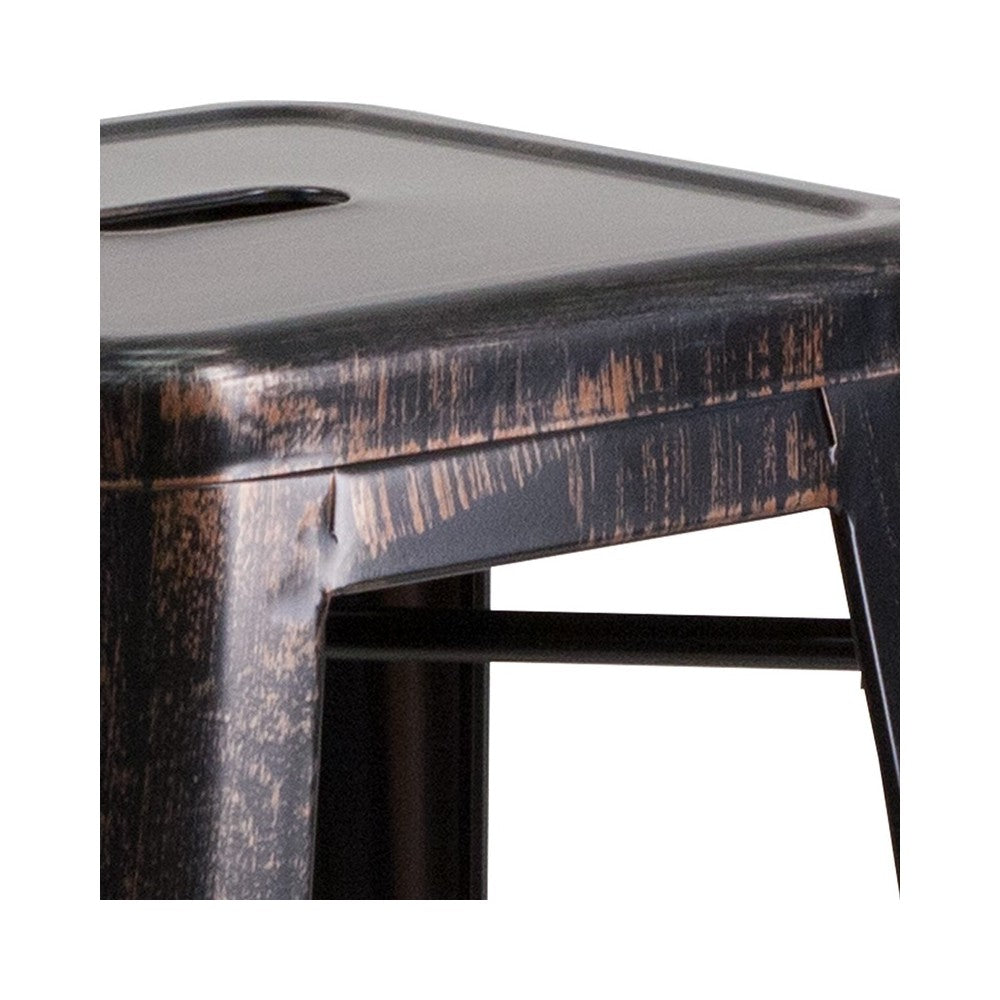 Commercial Grade 30" High Backless Black-Antique Gold Metal Indoor-Outdoor Barstool with Square Seat