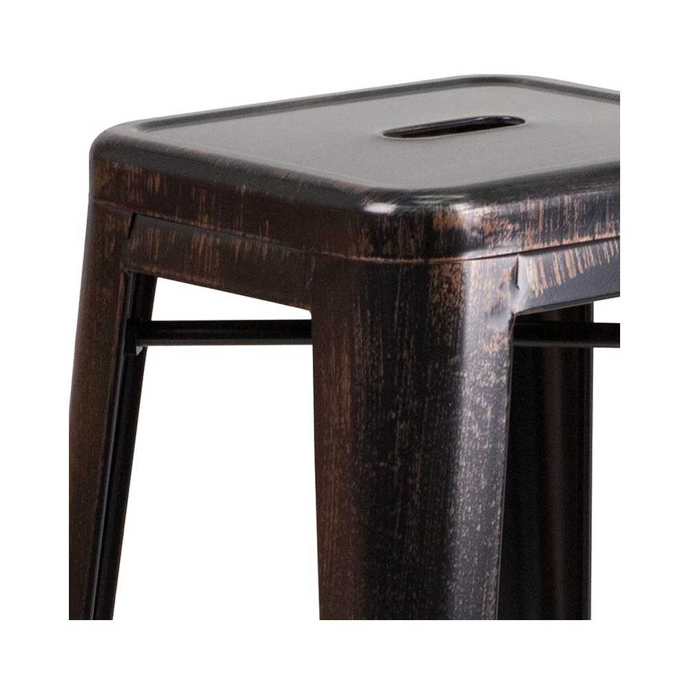 Commercial Grade 30" High Backless Black-Antique Gold Metal Indoor-Outdoor Barstool with Square Seat