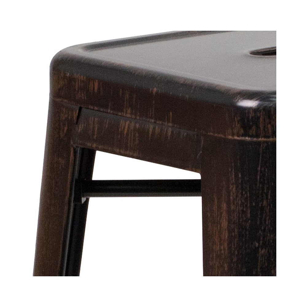 Commercial Grade 30" High Backless Black-Antique Gold Metal Indoor-Outdoor Barstool with Square Seat