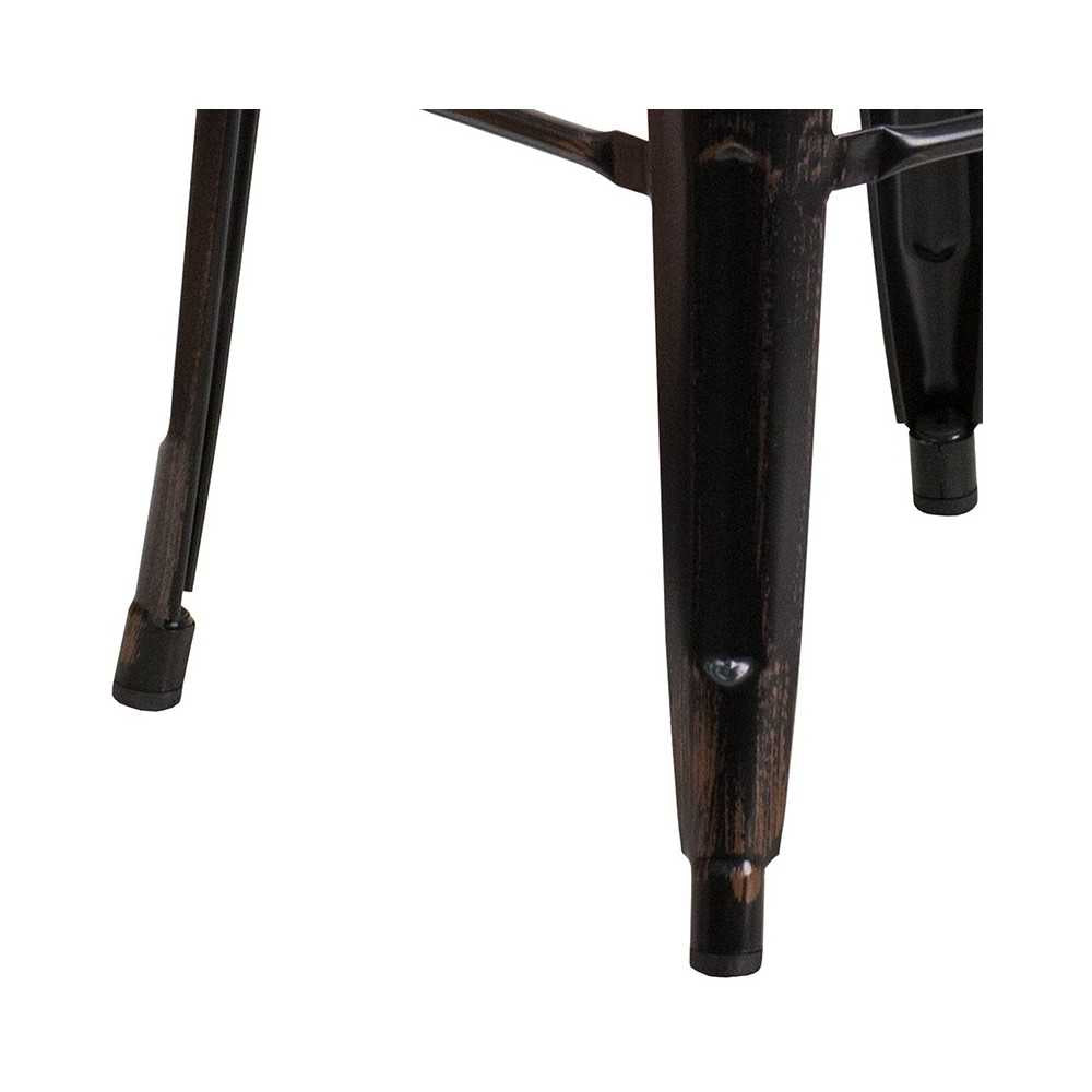 Commercial Grade 30" High Backless Black-Antique Gold Metal Indoor-Outdoor Barstool with Square Seat