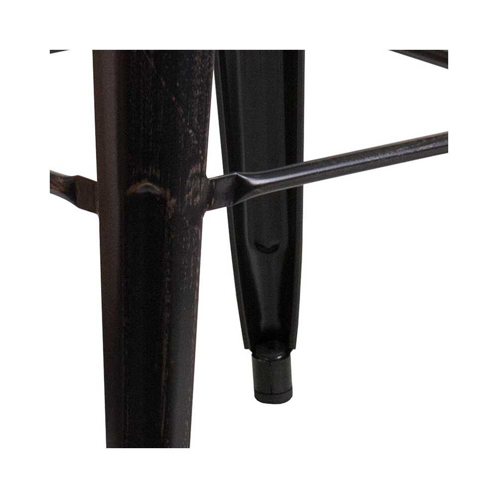 Commercial Grade 30" High Backless Black-Antique Gold Metal Indoor-Outdoor Barstool with Square Seat