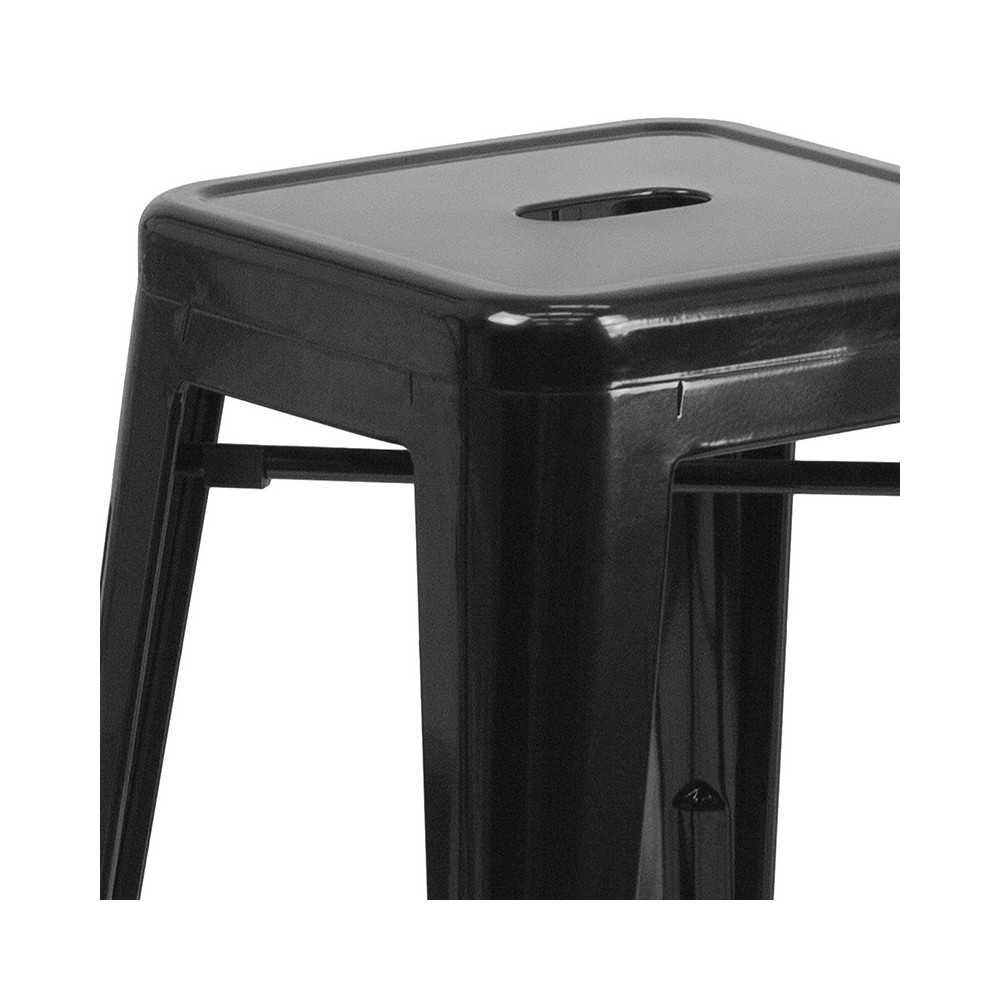 Commercial Grade 30" High Backless Black Metal Indoor-Outdoor Barstool with Square Seat