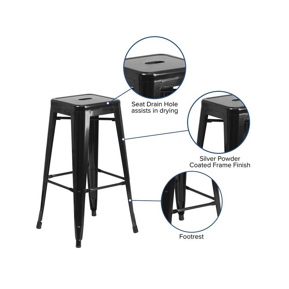 Commercial Grade 30" High Backless Black Metal Indoor-Outdoor Barstool with Square Seat