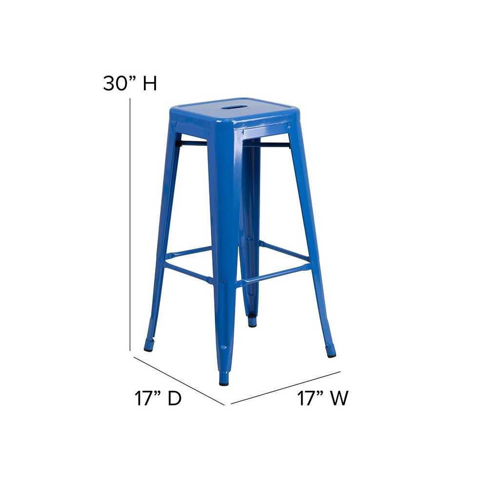 Commercial Grade 30" High Backless Blue Metal Indoor-Outdoor Barstool with Square Seat