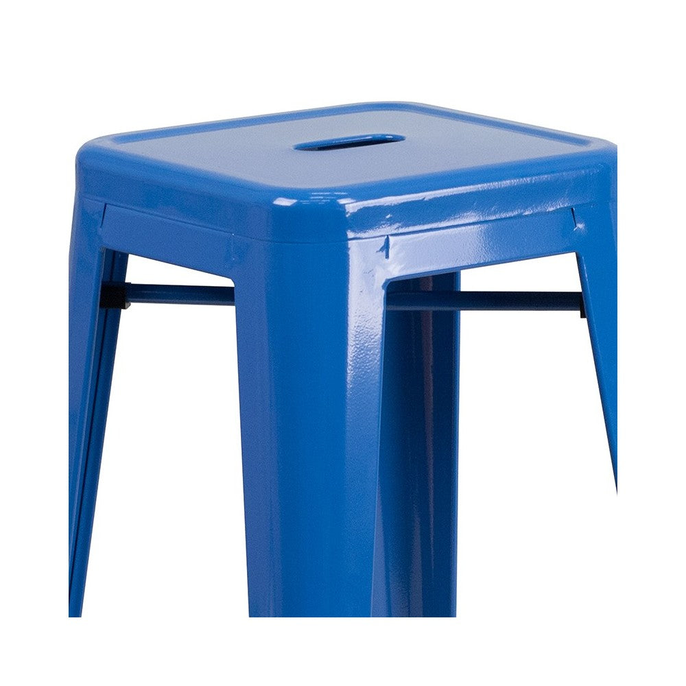 Commercial Grade 30" High Backless Blue Metal Indoor-Outdoor Barstool with Square Seat