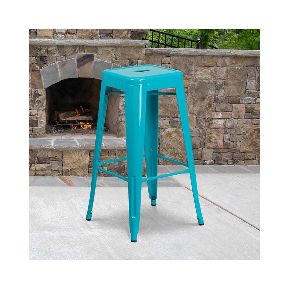 Commercial Grade 30" High Backless Crystal Teal-Blue Indoor-Outdoor Barstool