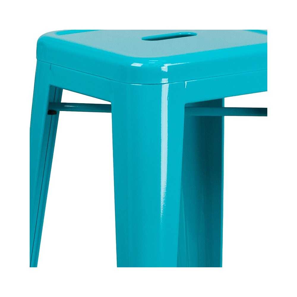 Commercial Grade 30" High Backless Crystal Teal-Blue Indoor-Outdoor Barstool