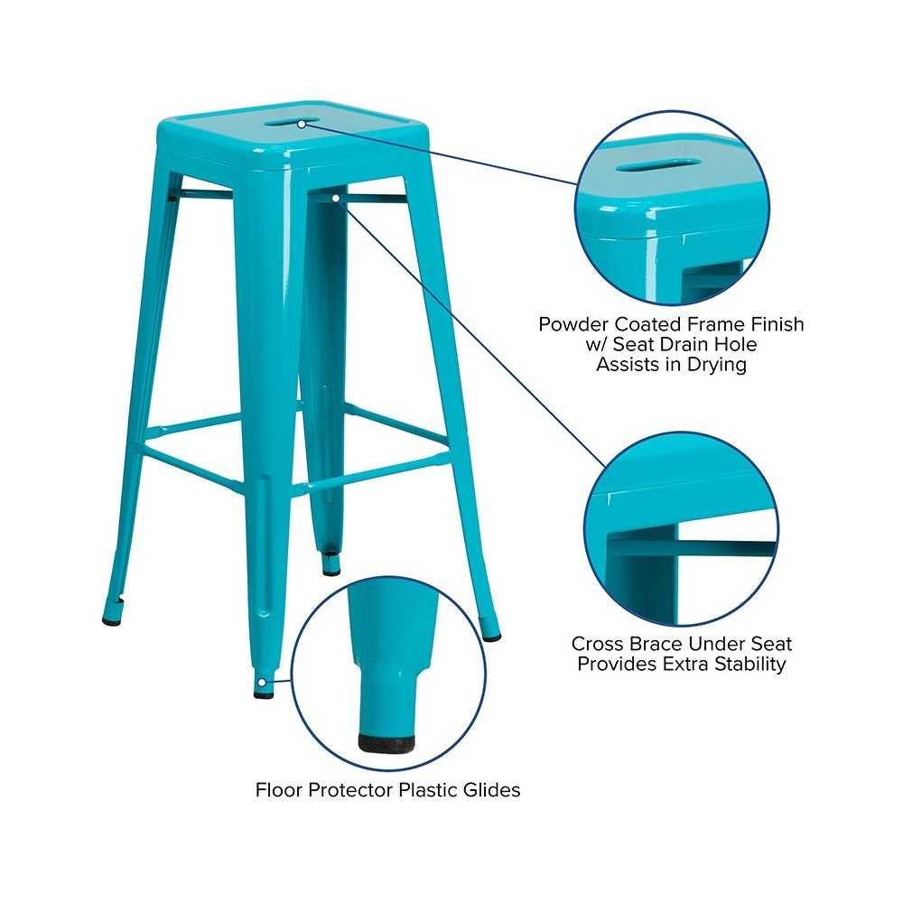 Commercial Grade 30" High Backless Crystal Teal-Blue Indoor-Outdoor Barstool