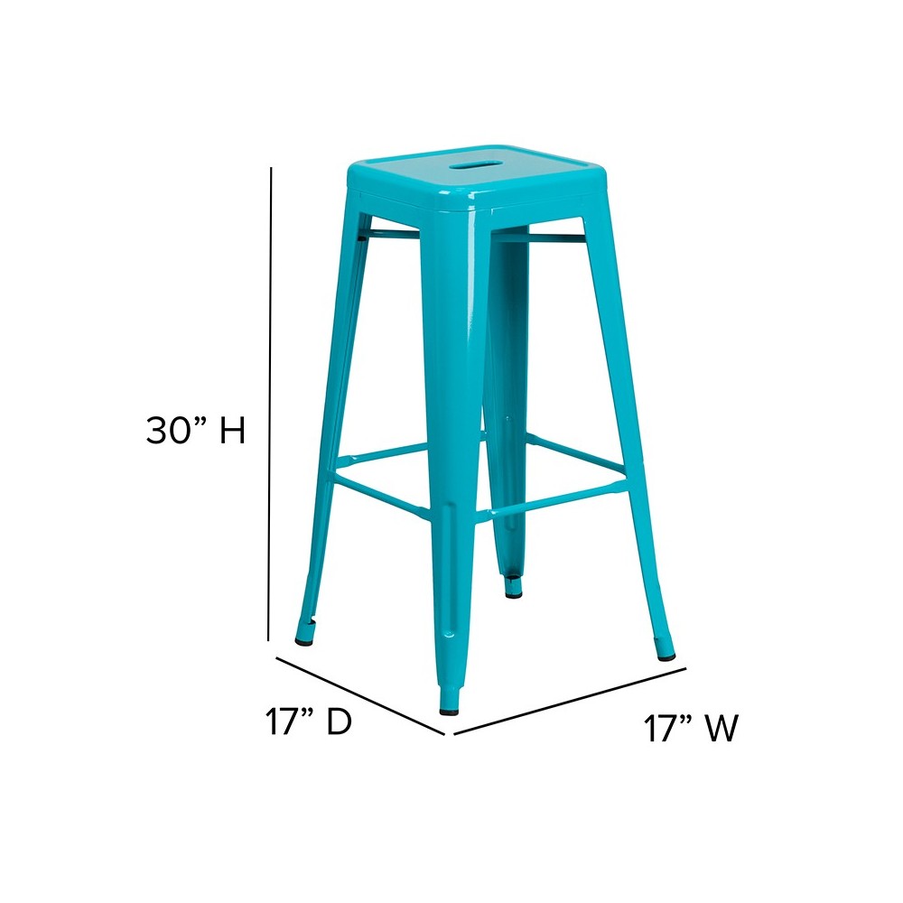 Commercial Grade 30" High Backless Crystal Teal-Blue Indoor-Outdoor Barstool