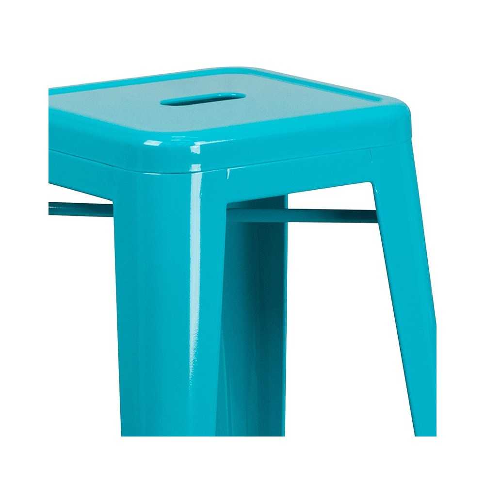 Commercial Grade 30" High Backless Crystal Teal-Blue Indoor-Outdoor Barstool