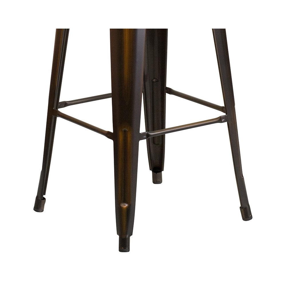 Commercial Grade 30" High Backless Distressed Copper Metal Indoor-Outdoor Barstool