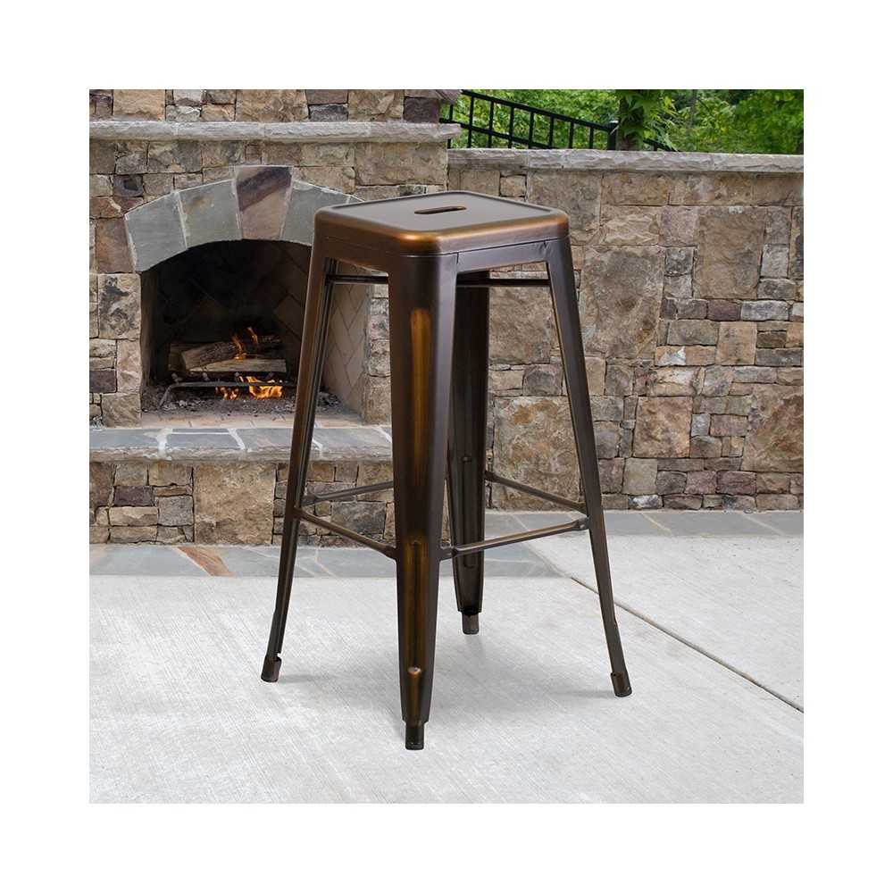 Commercial Grade 30" High Backless Distressed Copper Metal Indoor-Outdoor Barstool