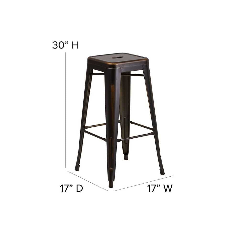 Commercial Grade 30" High Backless Distressed Copper Metal Indoor-Outdoor Barstool