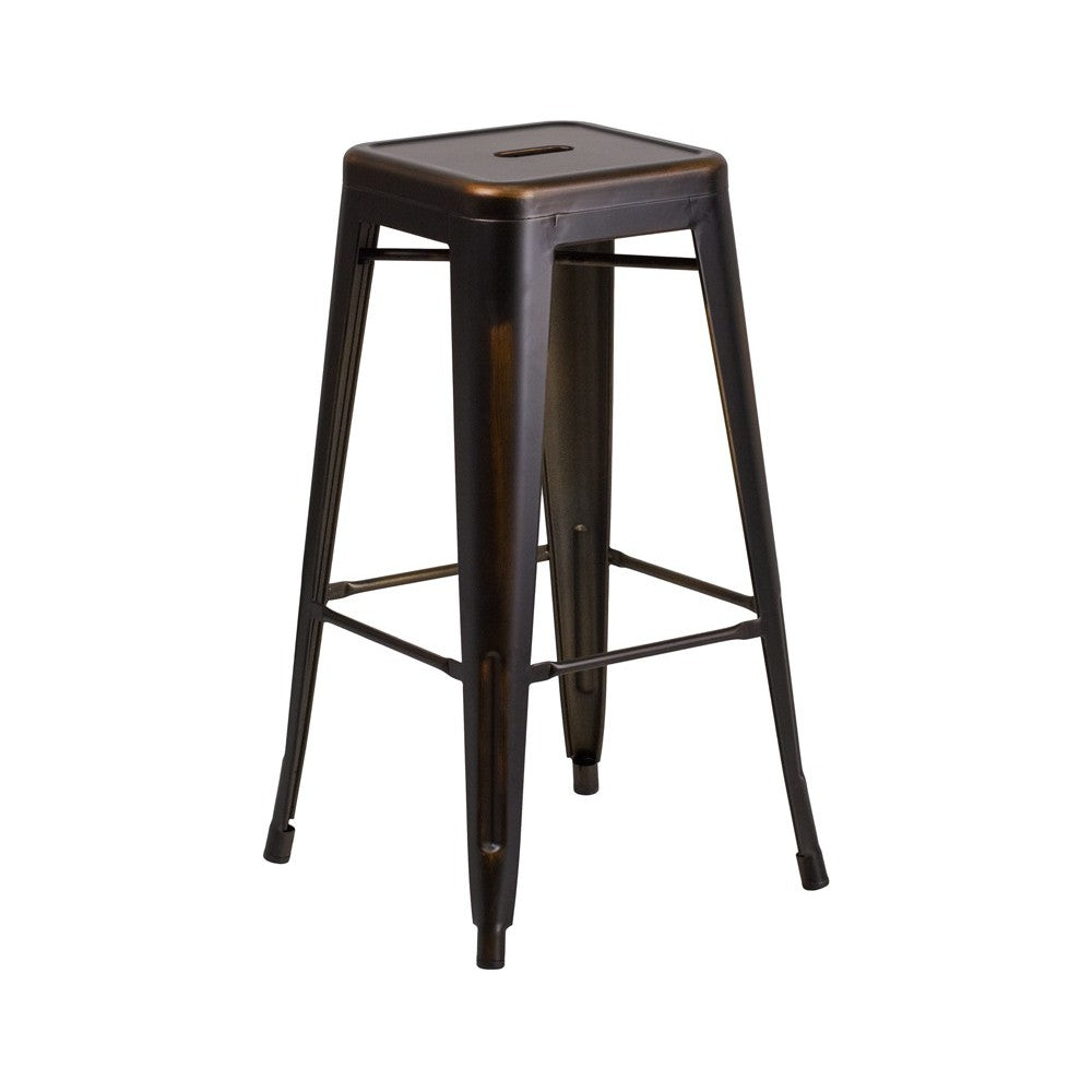 Commercial Grade 30" High Backless Distressed Copper Metal Indoor-Outdoor Barstool