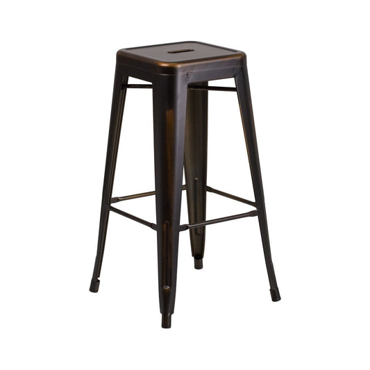 Commercial Grade 30" High Backless Distressed Copper Metal Indoor-Outdoor Barstool