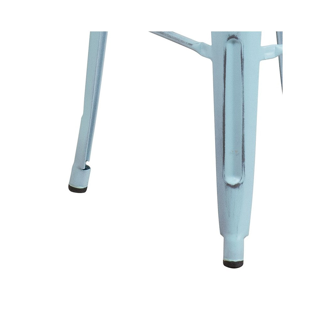 Commercial Grade 30" High Backless Distressed Green-Blue Metal Indoor-Outdoor Barstool
