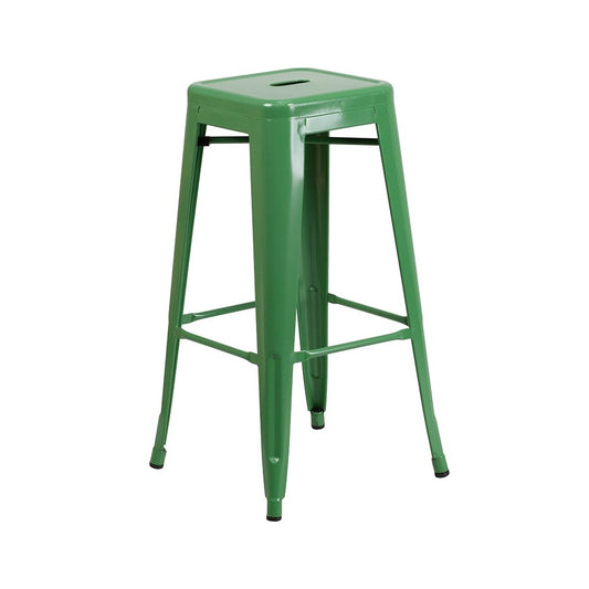 Commercial Grade 30" High Backless Green Metal Indoor-Outdoor Barstool with Square Seat