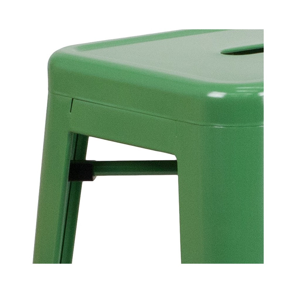 Commercial Grade 30" High Backless Green Metal Indoor-Outdoor Barstool with Square Seat