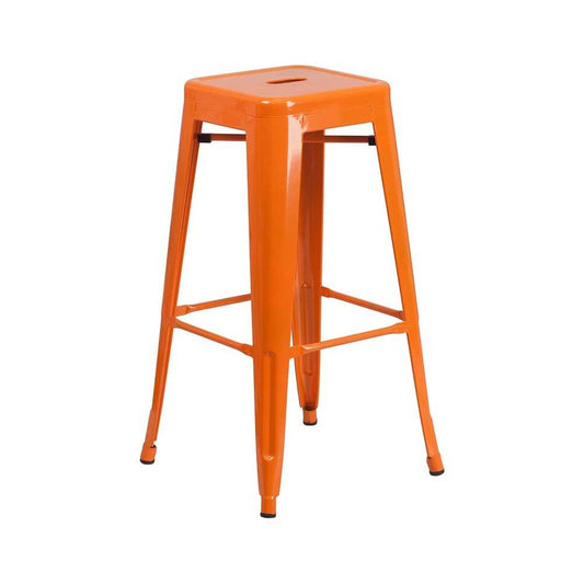 Commercial Grade 30" High Backless Orange Metal Indoor-Outdoor Barstool with Square Seat