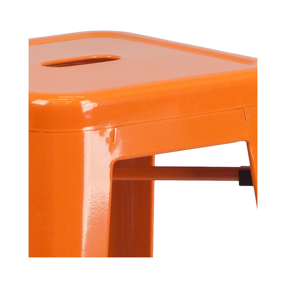 Commercial Grade 30" High Backless Orange Metal Indoor-Outdoor Barstool with Square Seat