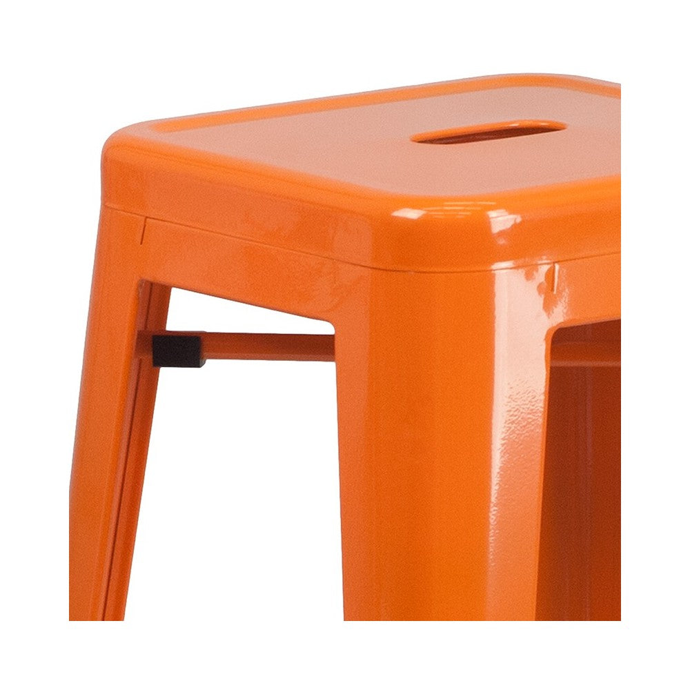 Commercial Grade 30" High Backless Orange Metal Indoor-Outdoor Barstool with Square Seat