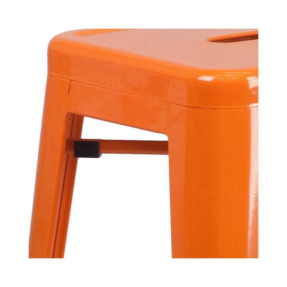 Commercial Grade 30" High Backless Orange Metal Indoor-Outdoor Barstool with Square Seat
