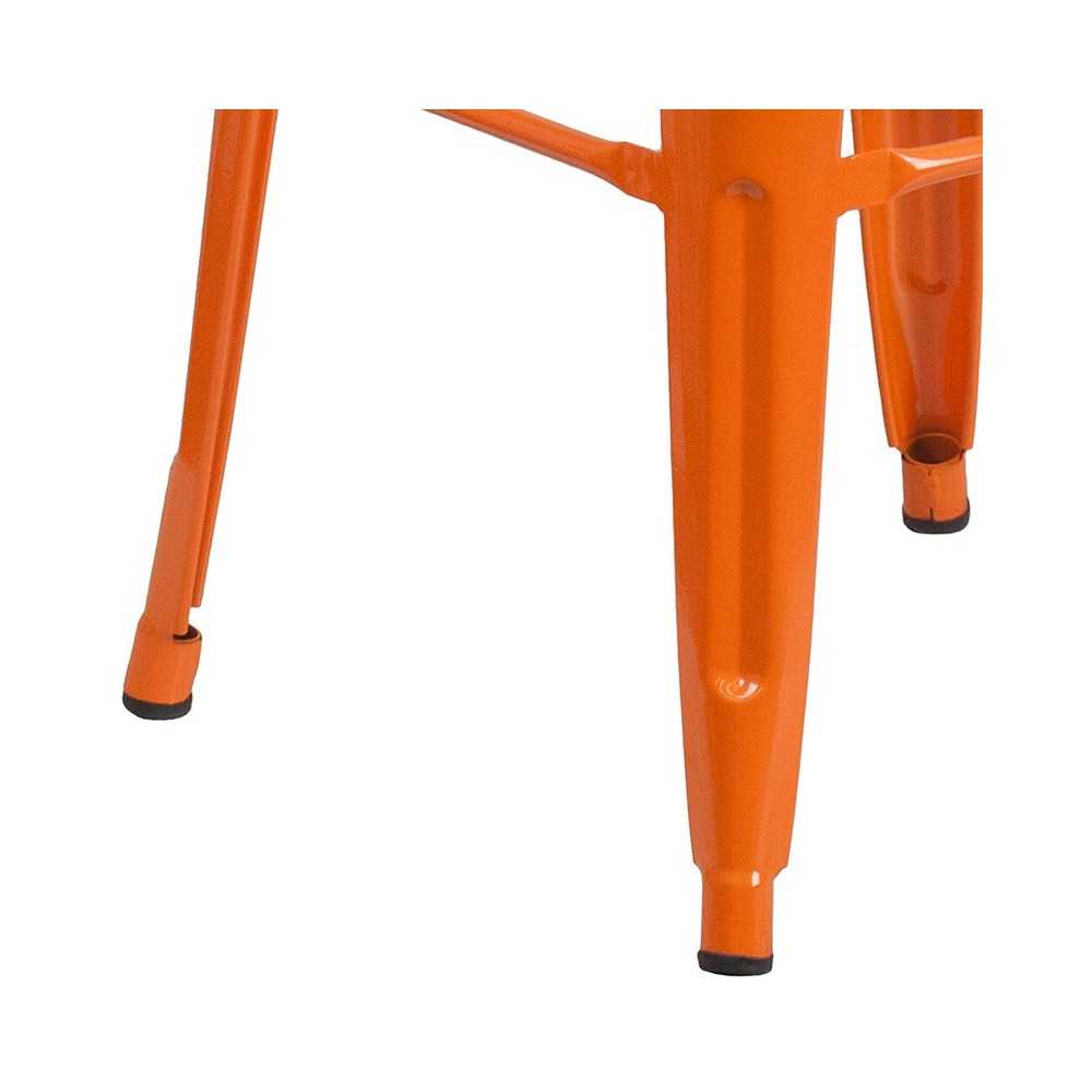 Commercial Grade 30" High Backless Orange Metal Indoor-Outdoor Barstool with Square Seat